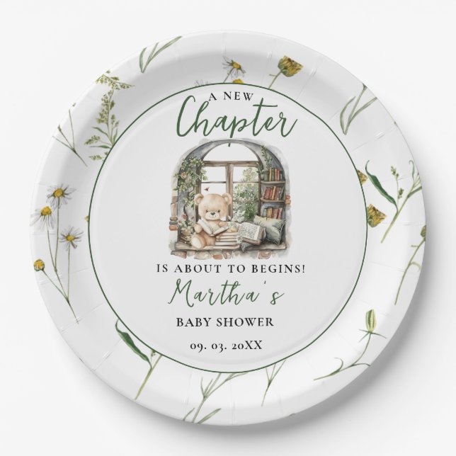 Storybook A New Chapter About Begins Baby Shower Paper Plate (Front)