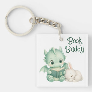 Storybook Baby Dragon Reading with Bunny Key Ring