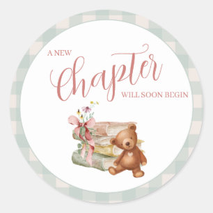 Storybook Baby Shower New Chapter Begins Classic Round Sticker