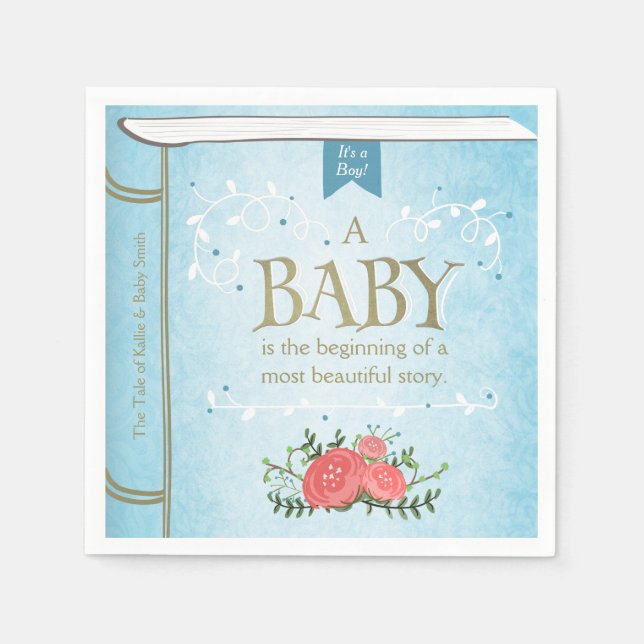 Storybook Baby Shower Paper Napkin Boy Blue (Front)