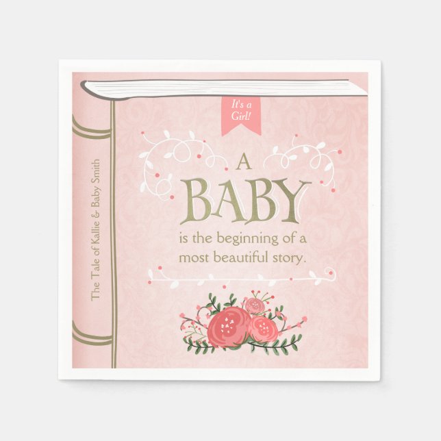 Storybook Baby Shower Paper Napkin Pink Girl (Front)