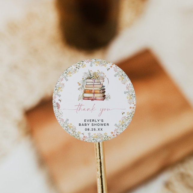 Storybook Baby Shower Round Sticker Wildflower (Creator Uploaded)