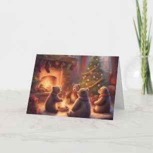 Storybook Bear Cubs sit by Christmas Tree  Card