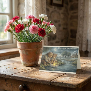 Storybook Bears Paper Boat   1st Anniversary Card