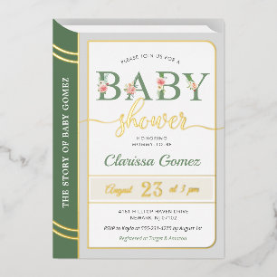 Storybook Book Cover Baby Boy Shower Green Gold