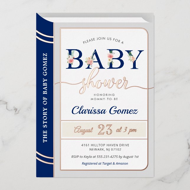 Storybook Book Cover Baby Boy Shower Royal Blue (Front)