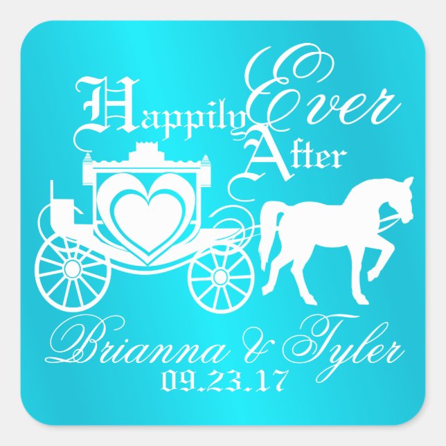 Storybook Carriage Happily Ever After Square Sticker (Front)