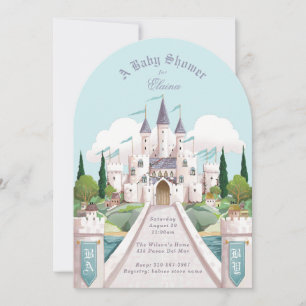 Storybook Castle Illustrated Blue Baby Shower Invitation