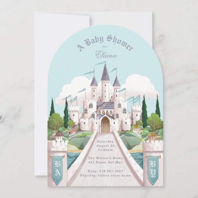 Storybook Castle Illustrated Blue Baby Shower Invitation (Front)