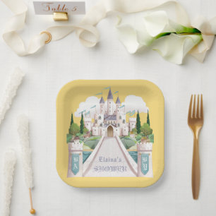 Storybook Castle Illustrated Yellow Baby Shower Paper Plate