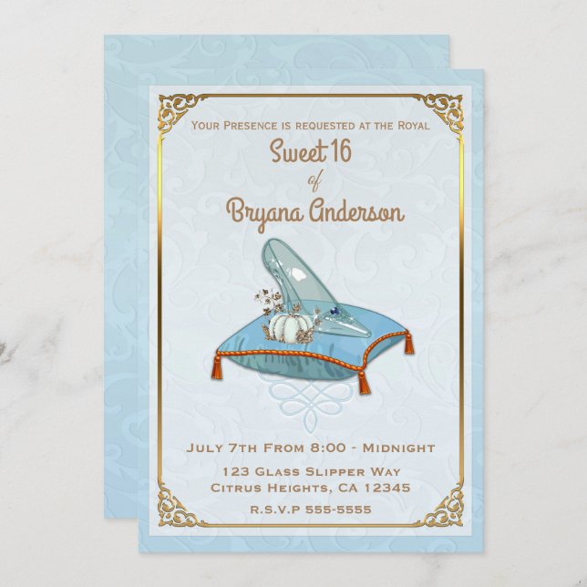 Storybook Cinderella Glass Slipper Sweet 16 Party Invitation (Front/Back)