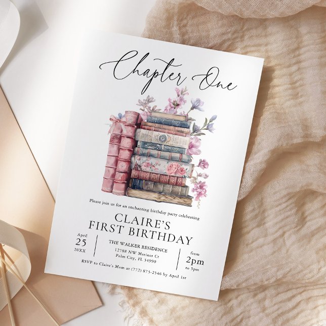 Storybook Coquette Book Chapter One First Birthday Invitation (Creator Uploaded)