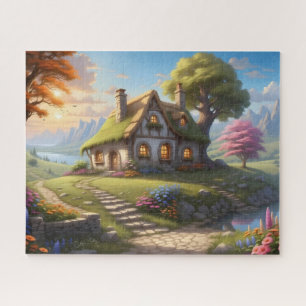 Storybook Cottage at Sunset Mountain Jigsaw Puzzle