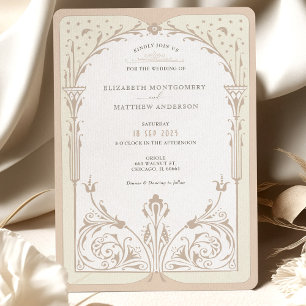Storybook Cream Taupe Elegance Wedding Invitation