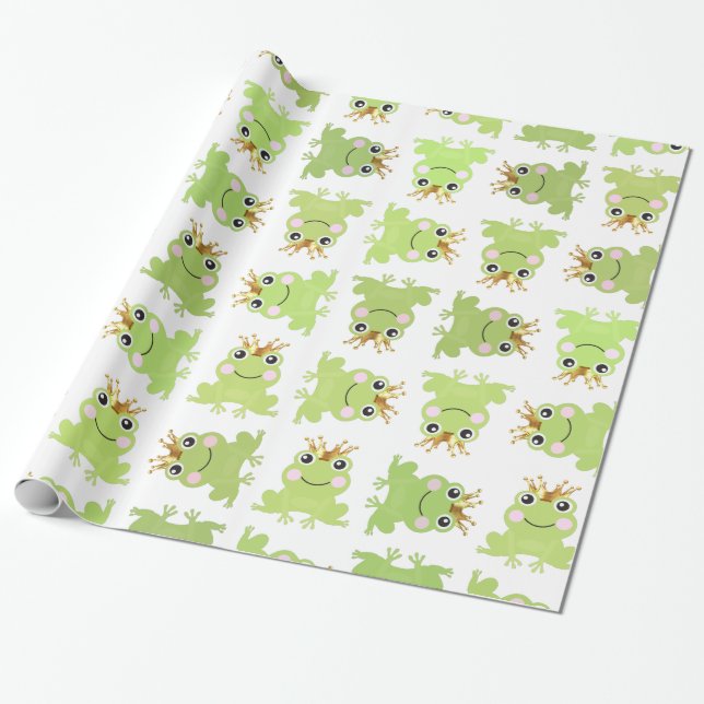 Storybook Fairy Tale Frog Prince Baby Shower Party Wrapping Paper (Unrolled)
