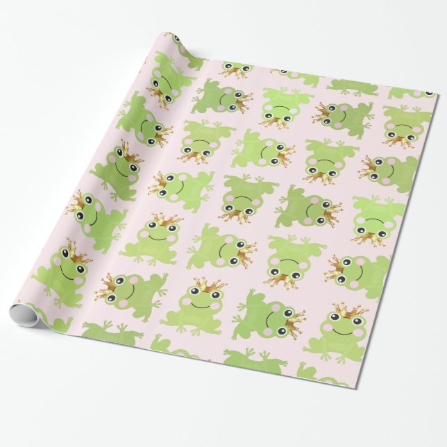 Storybook Fairy Tale Frog Prince Baby Shower Pink Wrapping Paper (Unrolled)
