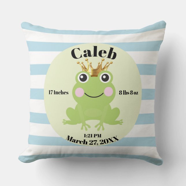 Storybook Fairy Tale Frog Prince Blue Birth Gift Cushion (Front)
