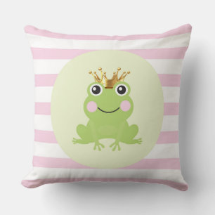 Storybook Fairy Tale Frog Prince Pink Stripes Cushion