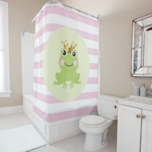 Storybook Fairy tale Frog Prince Pink Stripes Shower Curtain