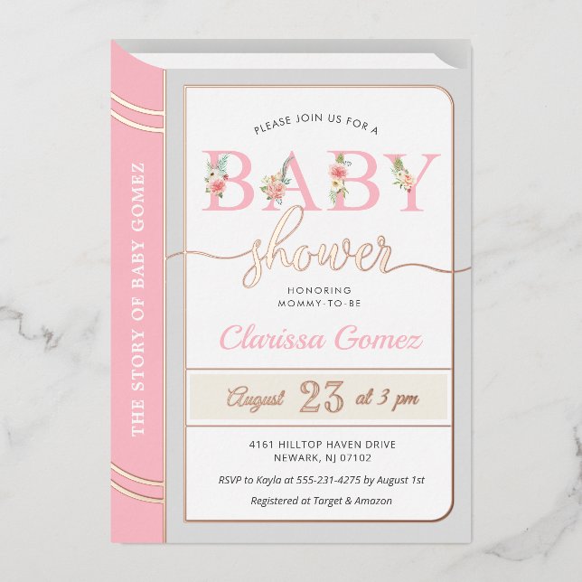 Storybook Fairytale Baby Girl Shower Pink Rose (Front)