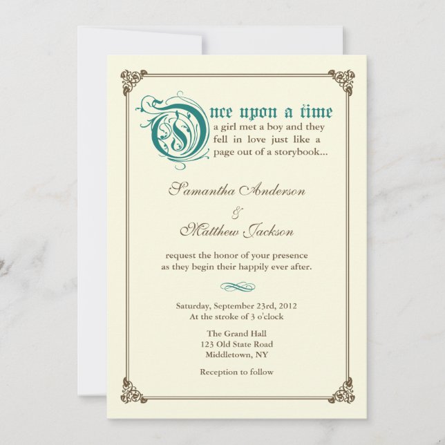 Storybook Fairytale Wedding Invitation - Dark Teal (Front)