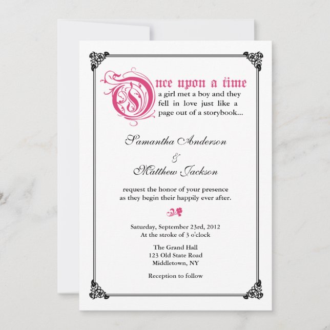 Storybook Fairytale Wedding Invitation -Pink/Black (Front)