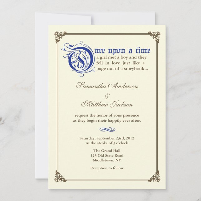 Storybook Fairytale Wedding Invitation -Royal Blue (Front)