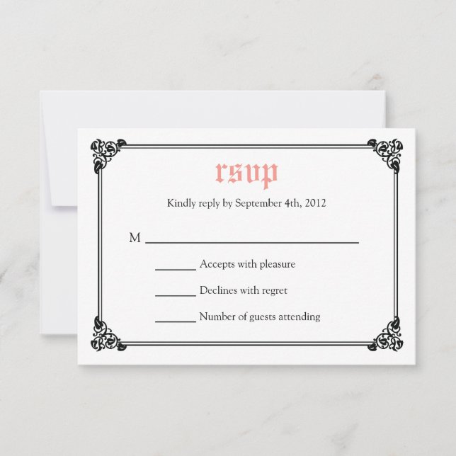 Storybook Fairytale Wedding RSVP Card - Pink/Black (Front)