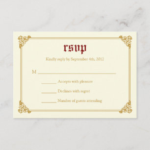 Storybook Fairytale Wedding RSVP Card - Red/Gold