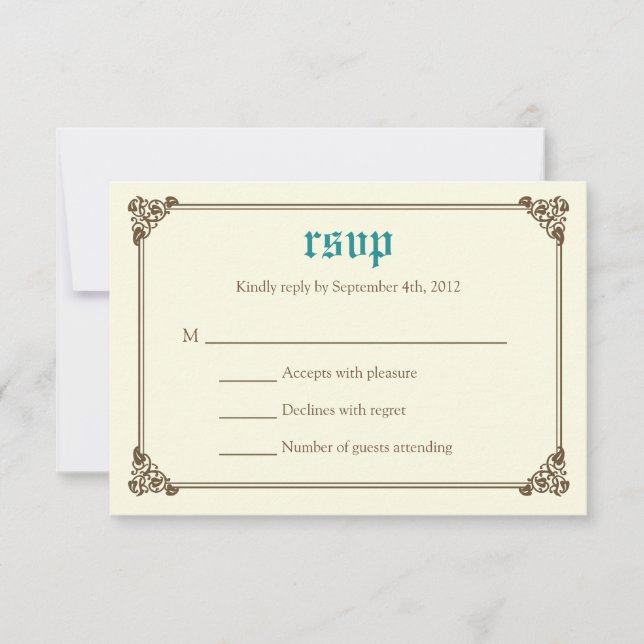 Storybook Fairytale Wedding RSVP Card - Teal (Front)