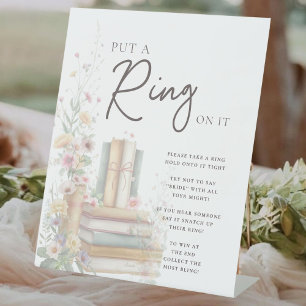 Storybook Floral Boho “Put a Ring on It” Bridal Pedestal Sign