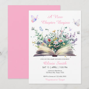 Storybook Floral Pink A New Chapter Baby Shower Invitation