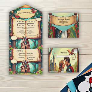 Storybook Forest Woodland Castle Fairytale Wedding All In One Invitation