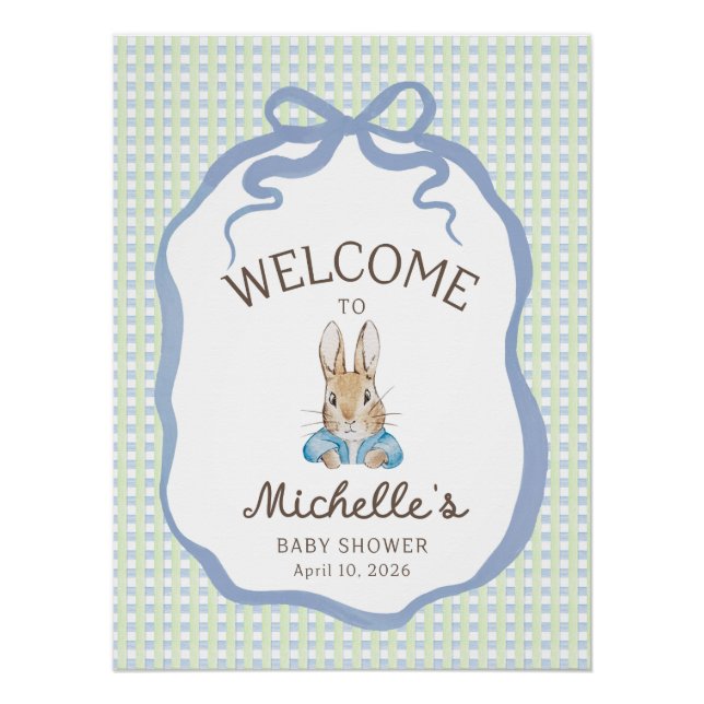 Storybook Garden Rabbit Baby Shower Welcome Poster (Front)