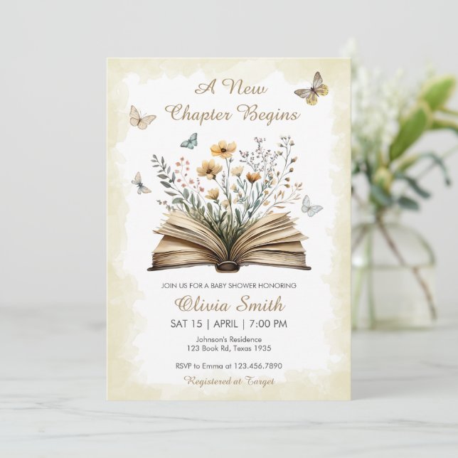 Storybook Gender Neutral A New Chapter Baby Shower Invitation (Standing Front)