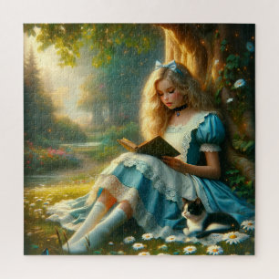 Storybook Girl Reading in an Enchanted Forest Jigsaw Puzzle