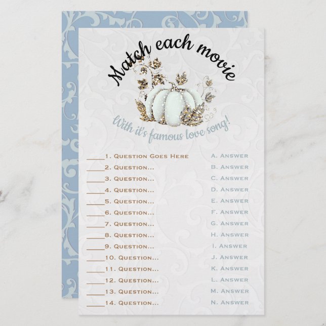 Storybook Gold White Pumpkin Bridal Match Game (Front/Back)