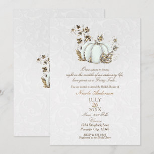 Storybook Gold White Pumpkin Fairy Tale Bridal Invitation