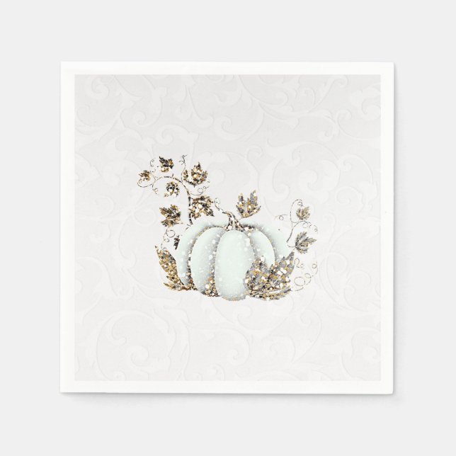 Storybook Gold White Pumpkin Fairy Tale Party Napkin (Front)