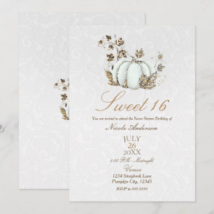 Storybook Gold White Pumpkin Fairy Tale Sweet 16 Invitation
