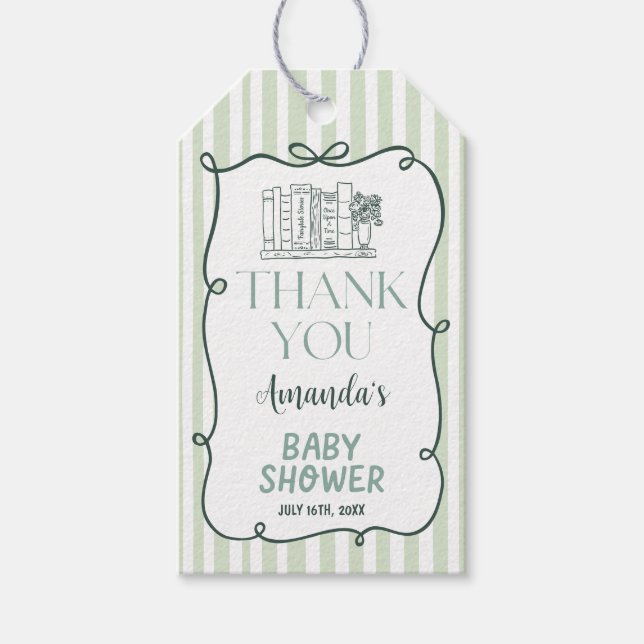 Storybook Green Baby Shower Gift Tag (Front)