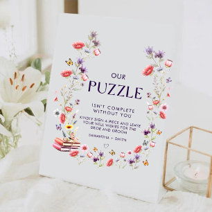 Storybook Lavender Wildflower Puzzle Guest Book  Pedestal Sign