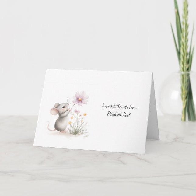 Storybook Mouse Picking a Pink Flower Card (Front)