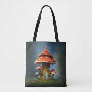 Storybook mushroom house tote bag