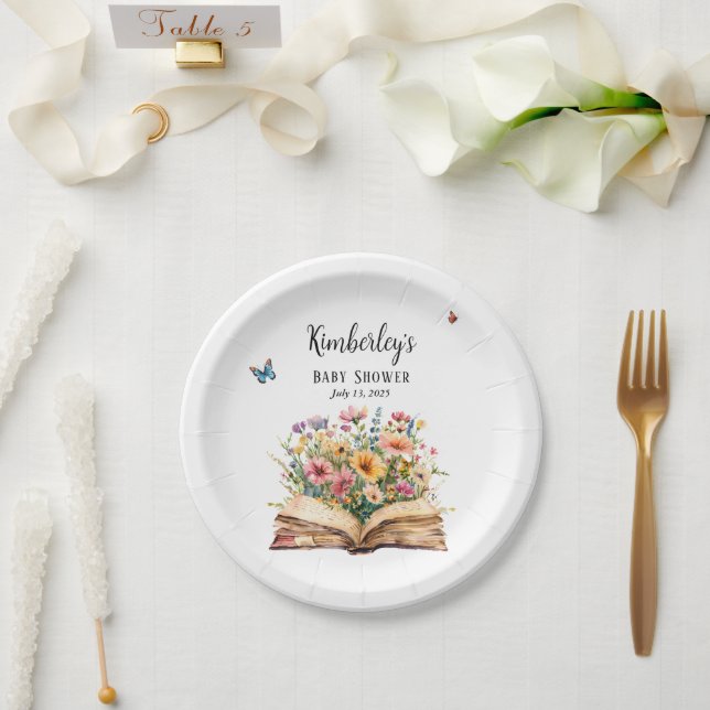 Storybook New Chapter Baby Shower Wildflower  Paper Plate (Wedding)