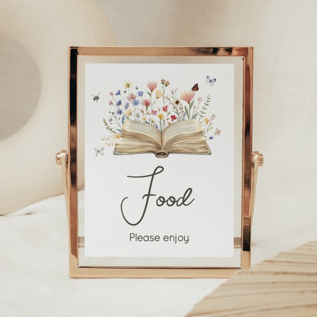 Storybook New Chapter Begins Baby Shower Food Poster (New Chapter Begins Storybook Baby Shower Food Sign)