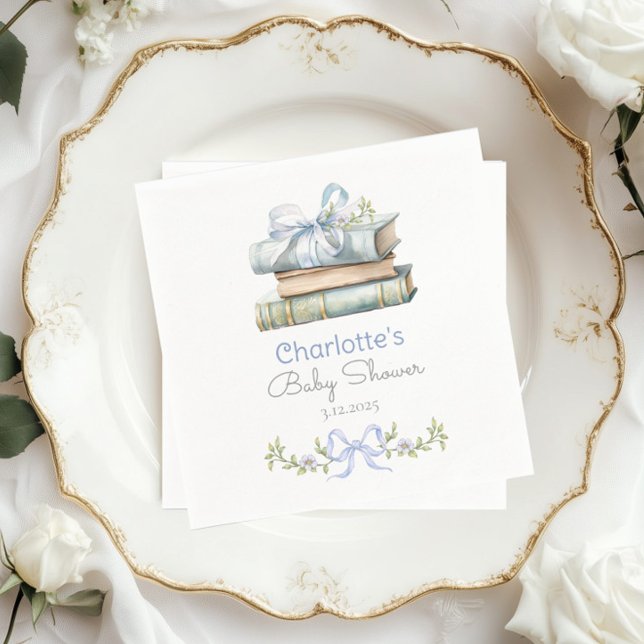 Storybook New Chapter Blue bow baby boy shower Napkin (Creator Uploaded)