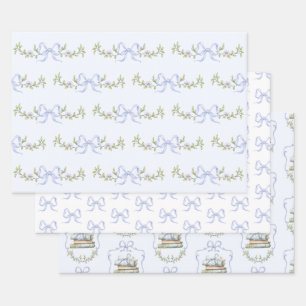 Storybook New Chapter Blue bow baby boy shower Wrapping Paper Sheet