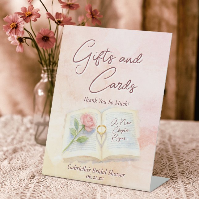 Storybook New Chapter Bridal Shower Gifts & Cards Pedestal Sign (Creator Uploaded)