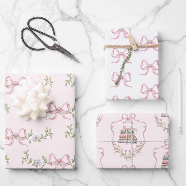 Storybook New Chapter Pink bow baby girl shower Wrapping Paper Sheet (Front)